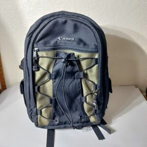 Canon DSLR Camera Backpack Black Olive Green Ripstop Padded Straps Bungee Cord